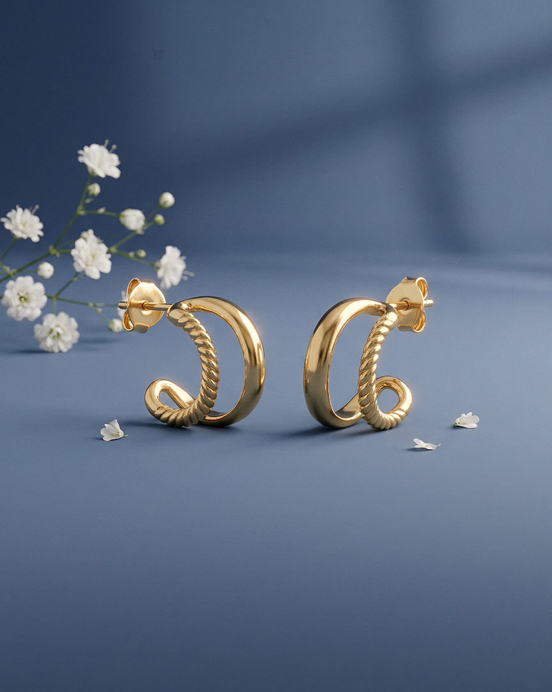 18kt Gold Plated Twisted Half Hoop Earring