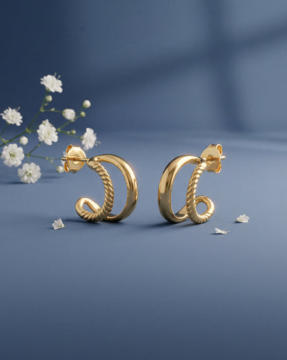 18kt Gold Plated Twisted Half Hoop Earring