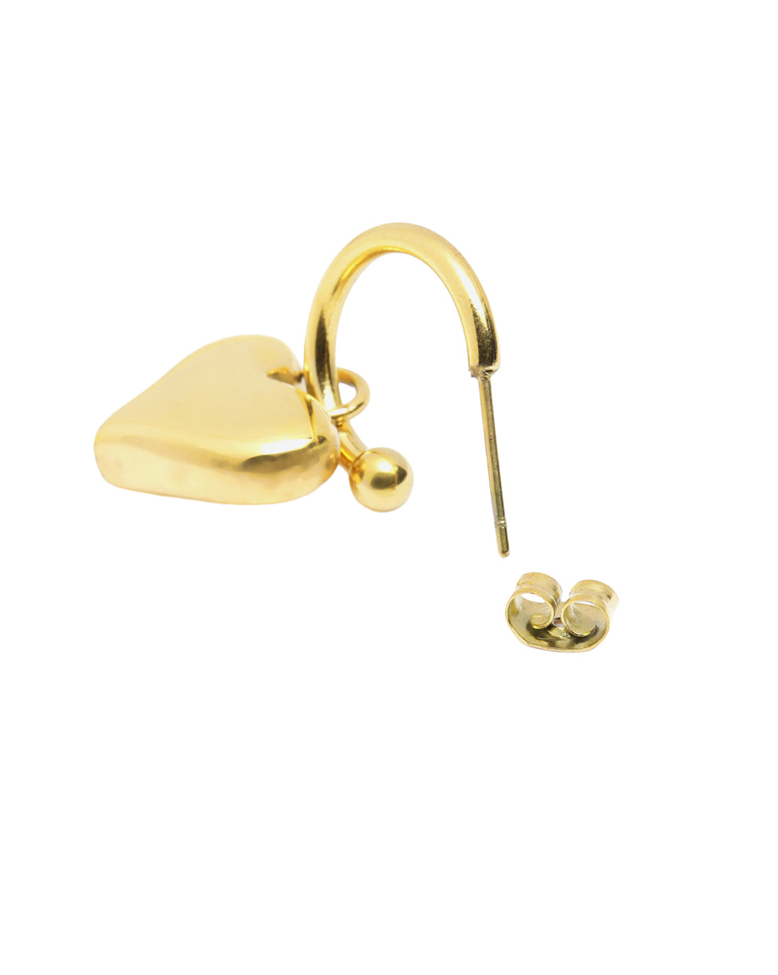 18kt Gold Plated Dangling Puff Heart Half Hoop Earring