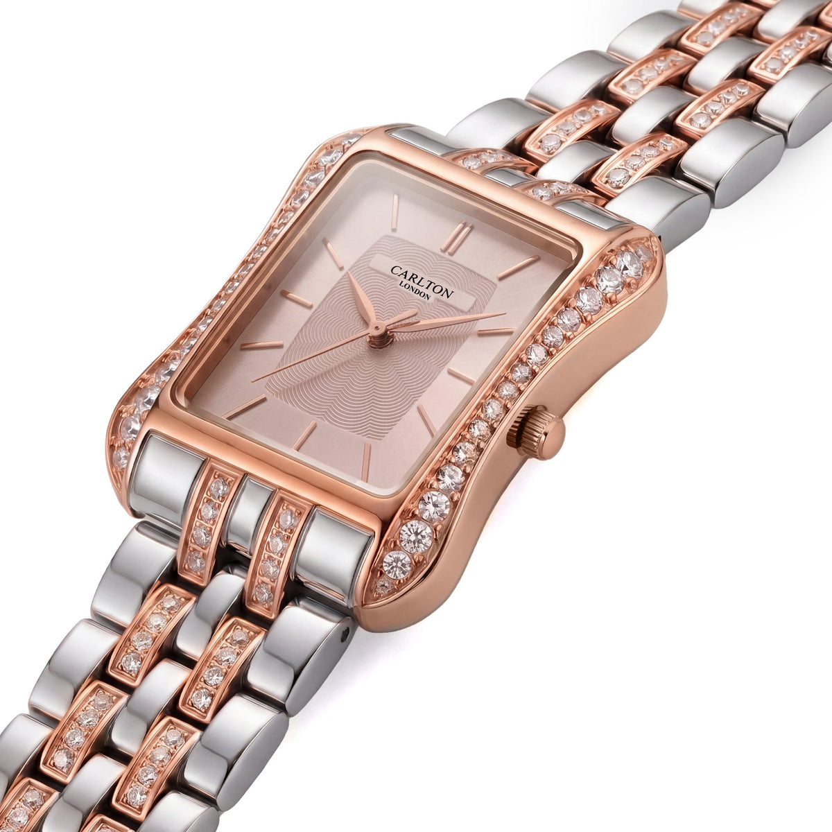 Carlton London Vivienne Women’s Watch - Pink Rectangle Dial, Dual Tone Stainless Steel Strap - CLVVDPNK