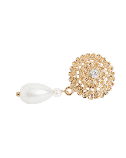 Gold Plated Intricate Floral Pearl Drop Earrings