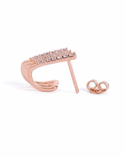 18kt Rose Gold Plated CZ Studded Half Hoop Earring