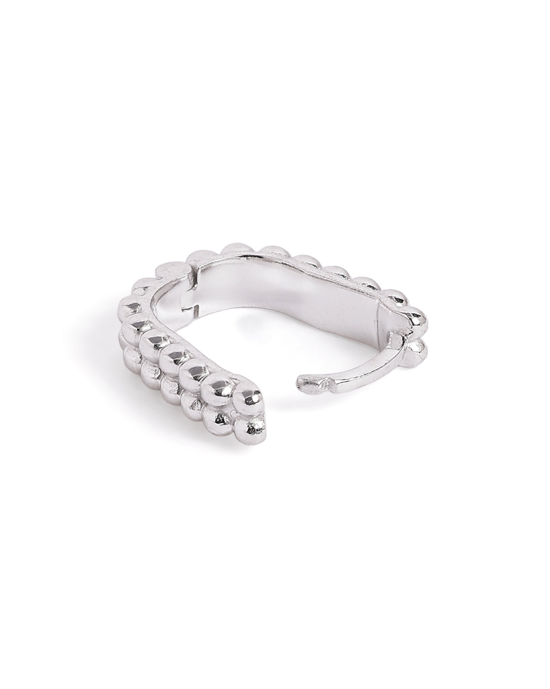 Rhodium Plated Oval Beaded Mini Hoop Earring