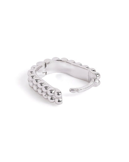 Rhodium Plated Oval Beaded Mini Hoop Earring