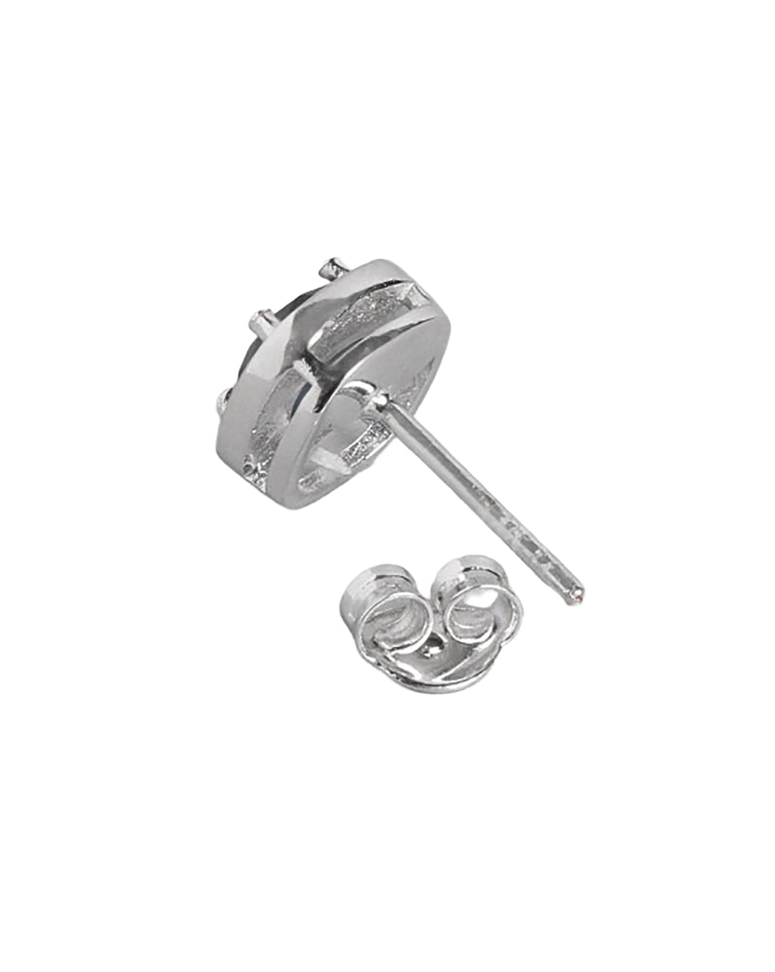 Rhodium Plated Elegant Sapphire Blue Cushion Solitaire Stud Earring