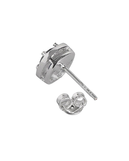 Rhodium Plated Elegant Sapphire Blue Cushion Solitaire Stud Earring