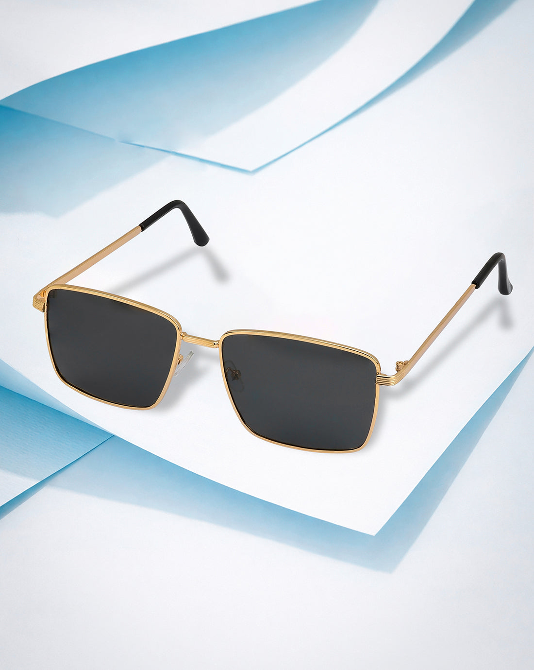 Unisex Gold and Black Toned Black Polarised Lens Rectangle Sunglasses