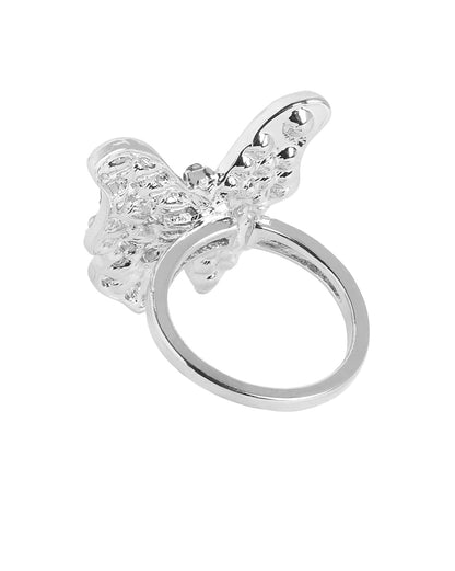 Silver-Plated Fancy Blue &amp; White CZ Butterfly Adjustable Ring