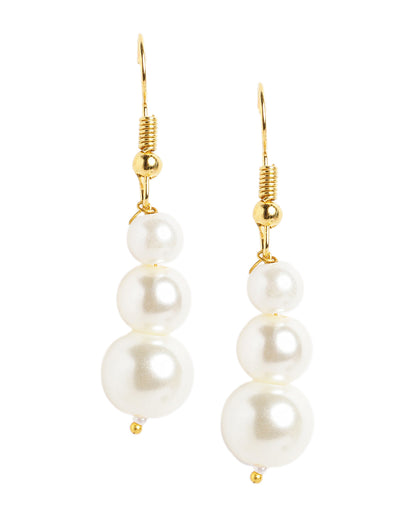 Gold Plated Double Strand Graduating Pearl Necklace with Earring Set