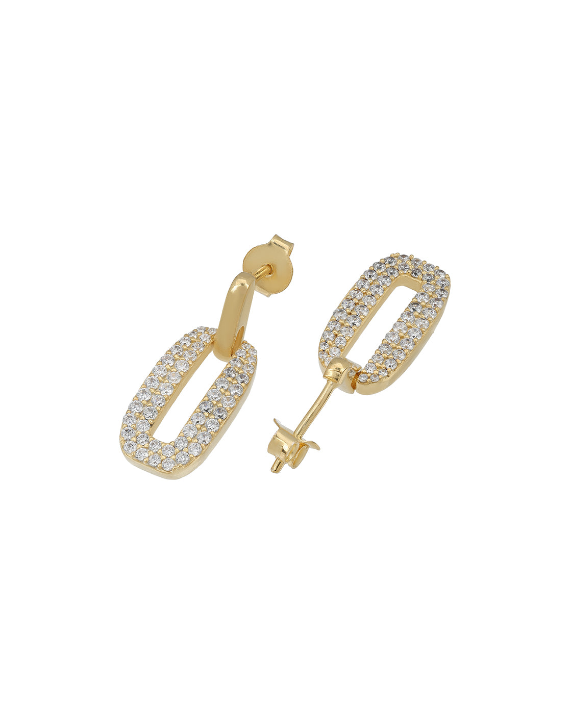18Kt Gold-Plated CZ-Studded Oval Link Drop Earrings