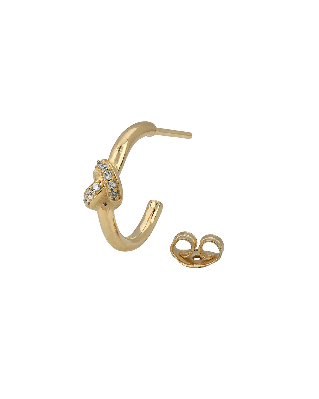 18kt Gold Plated CZ Trendy Knot Half Hoop Earring