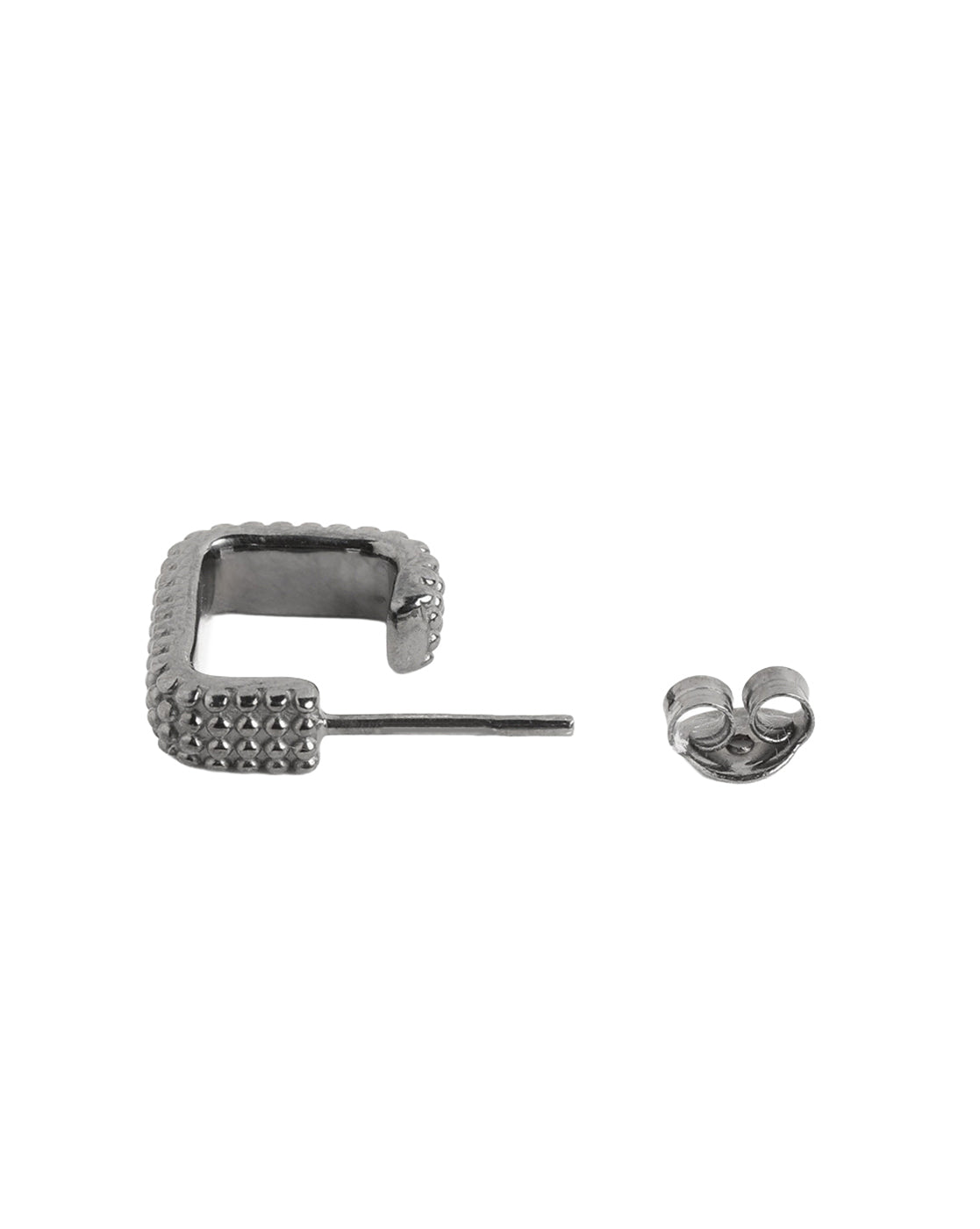 Men Rhodium Plated Oxidised Rectangle Half Hoop Earring