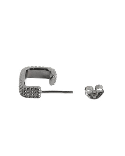 Men Rhodium Plated Oxidised Rectangle Half Hoop Earring