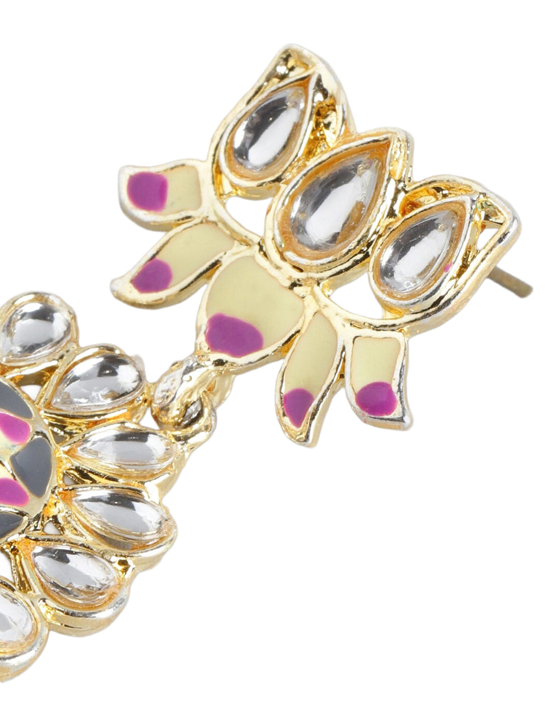 Gold Plated Polki Kundan Studded Enamel Jhumka Earring
