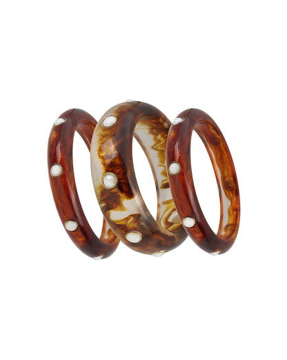 Set of 3 Fashionable Resin Bangle with Faux Pearl