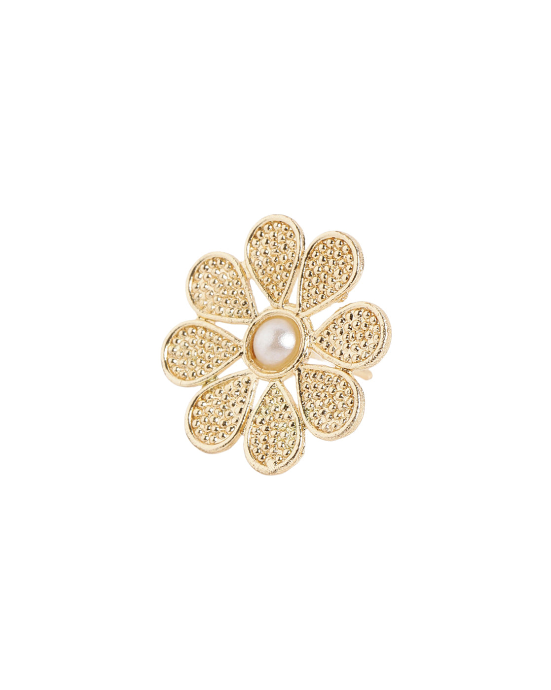 Gold Plated Pearl Textured Blossom Flower Stud Earrings