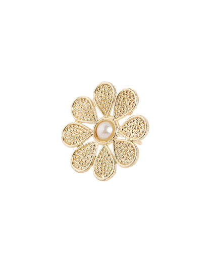 Gold Plated Pearl Textured Blossom Flower Stud Earrings