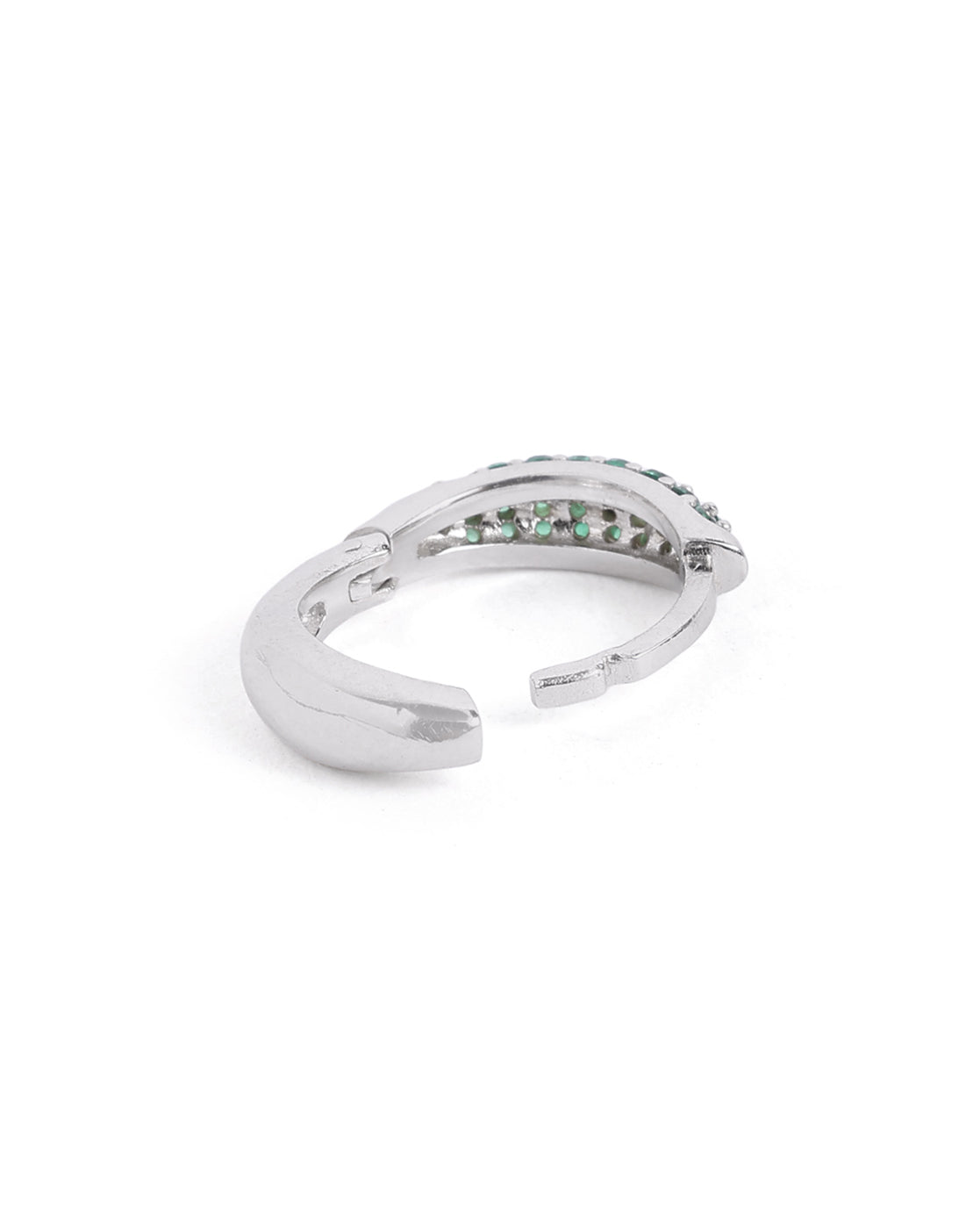 Rhodium Plated Emerald CZ Studded Huggie Hoop Earring