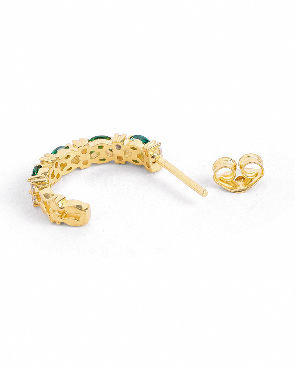18kt Gold Plated Emerald Studded Double Band Layered Half Hoop Earring