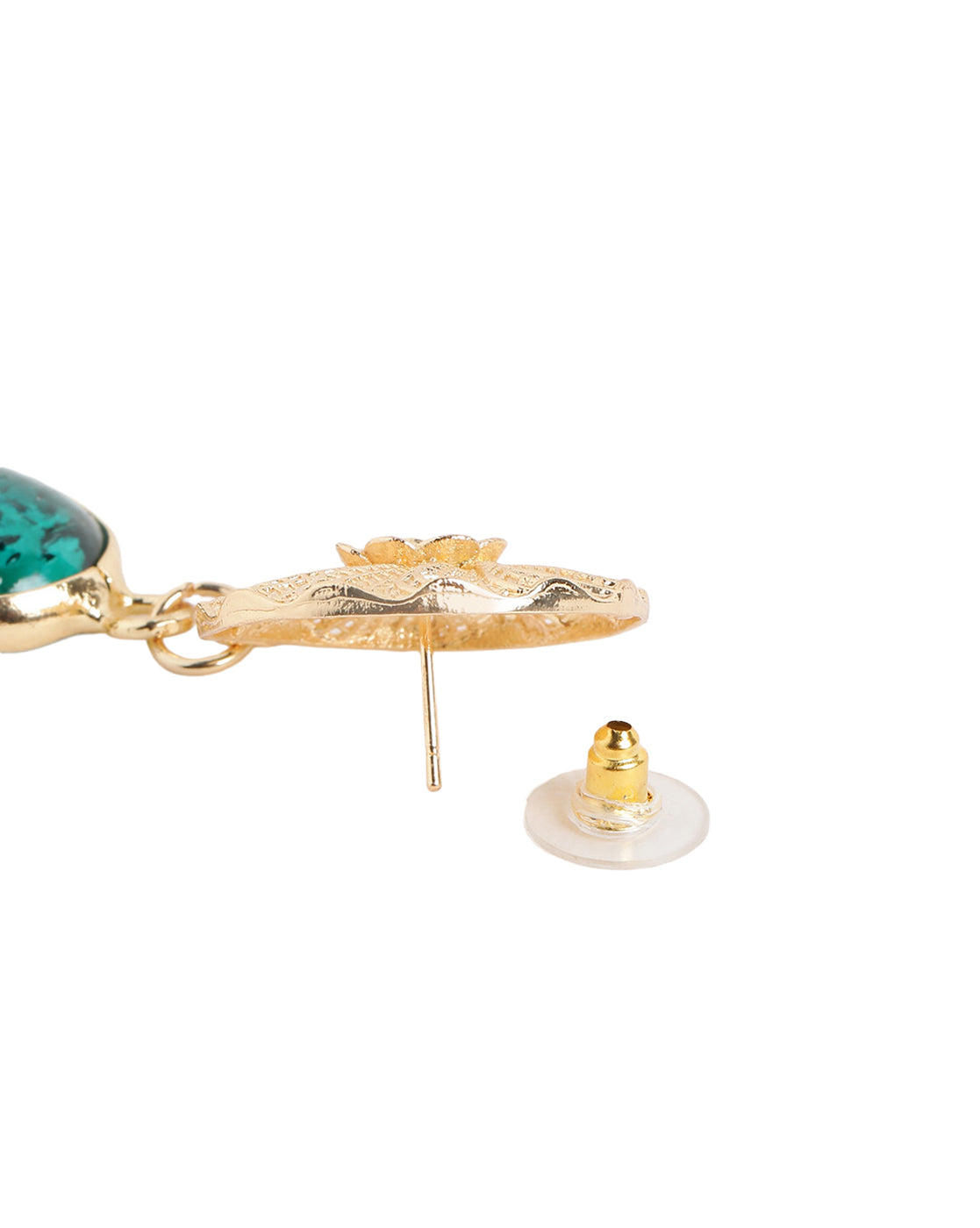Gold Plated Filigree Dangling Green Crystal Drop Earring