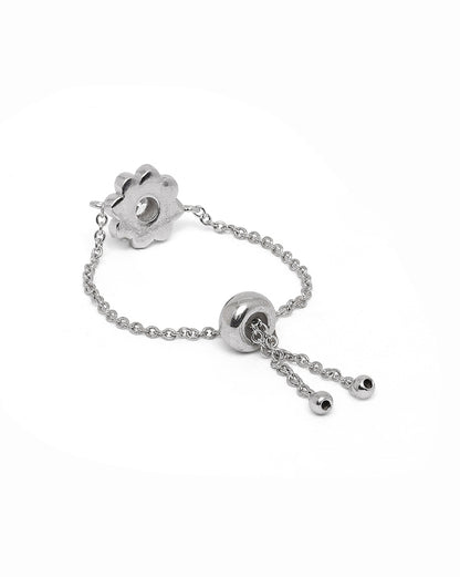 Rhodium Plated CZ Floral Adjustable Chain Ring