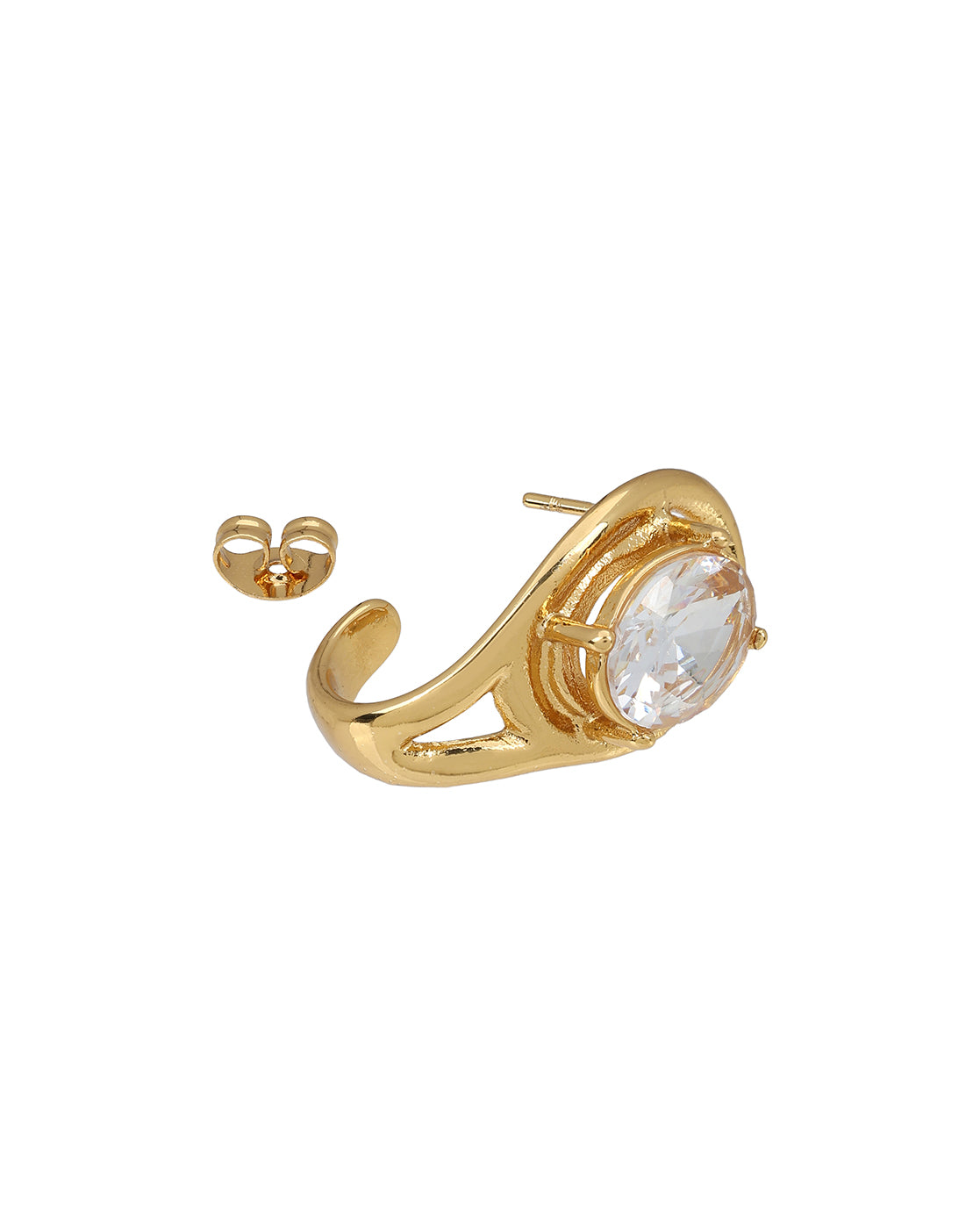 Gold-Plated Oval Solitaire Half Hoop Earrings