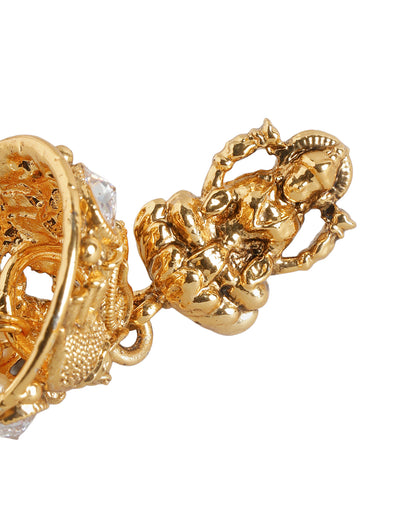 Gold Plated Temple and Laxmi Pearl Dome Jhumka Earring