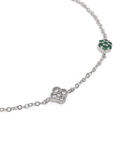 Rhodium Plated Green CZ Van Cleef Charm Adjustable Bracelet