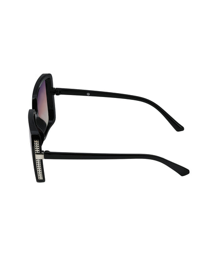 Women Black &amp; Silver Toned UV Protected Gradient Lens Oversized Sunglasses