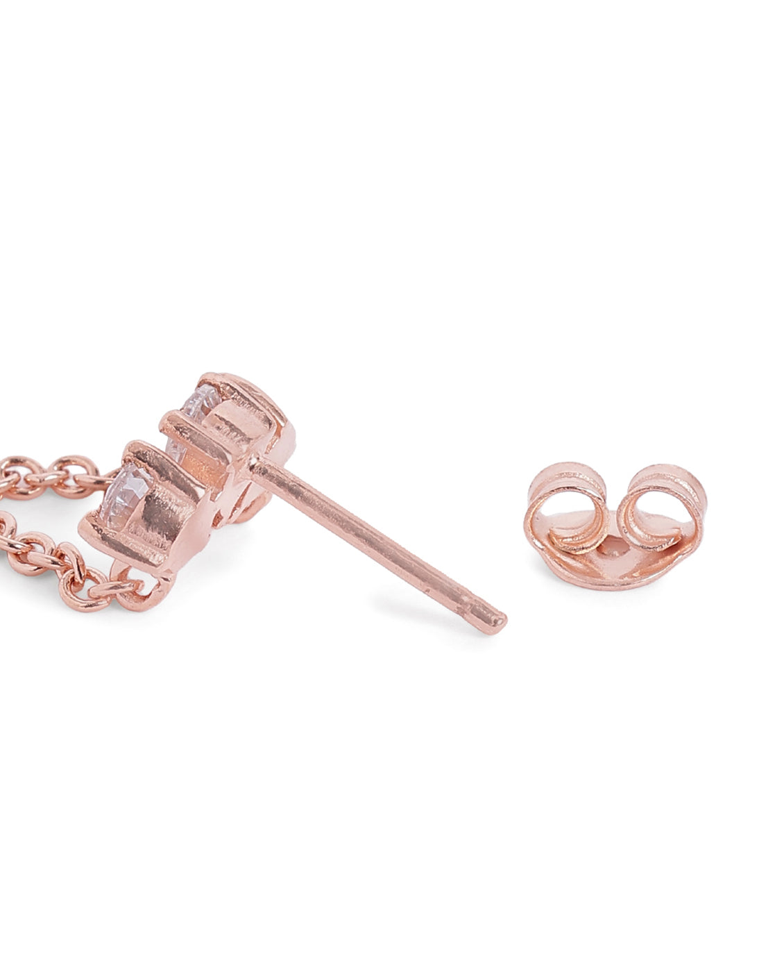 18kt Rose Gold Plated CZ Stud and Chain Earring