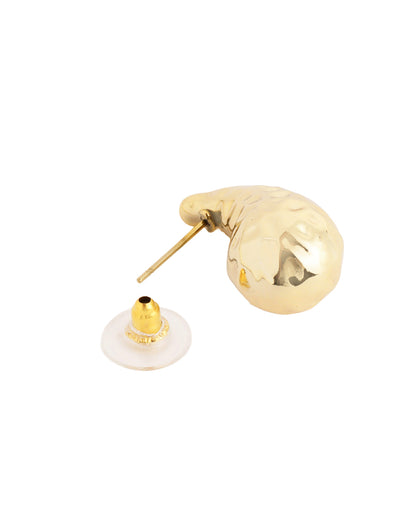 Gold Plated Bold Tear Drop Textured Stud Earring
