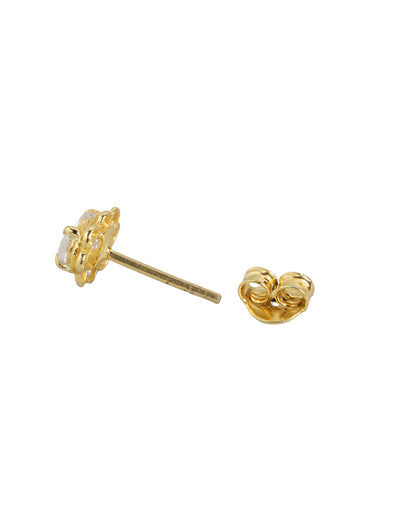 925 Sterling Silver 18kt Gold Plated Solitaire Floral Oval Stud Earring