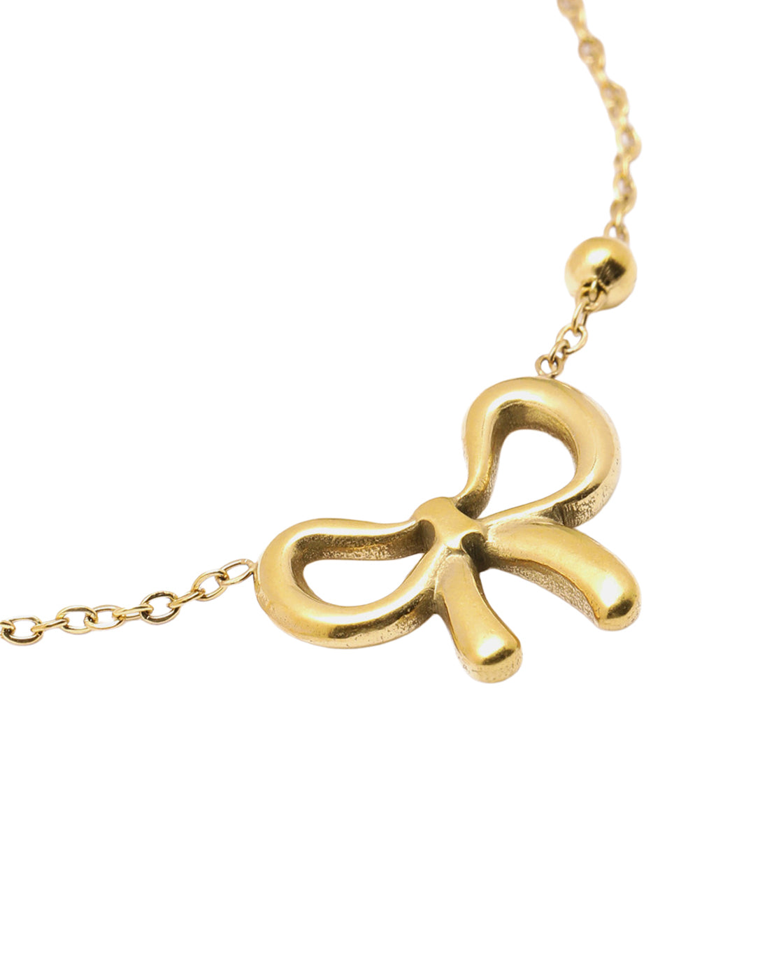Gold Plated Bow or Ribbon Charm with Beaded Accent Adjustable Bracelet