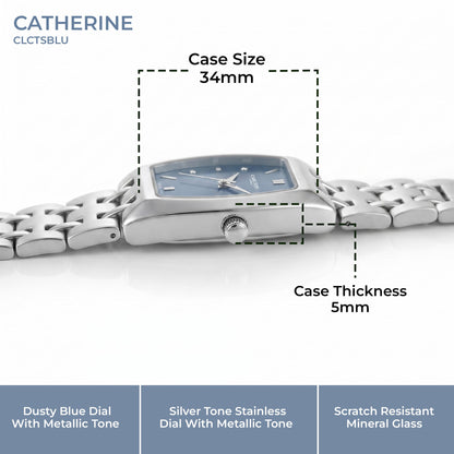Carlton London Catherine Women’s Watch - Blue Rectangle Dial, Silver Stainless Steel Strap - CL-CT-SBLU