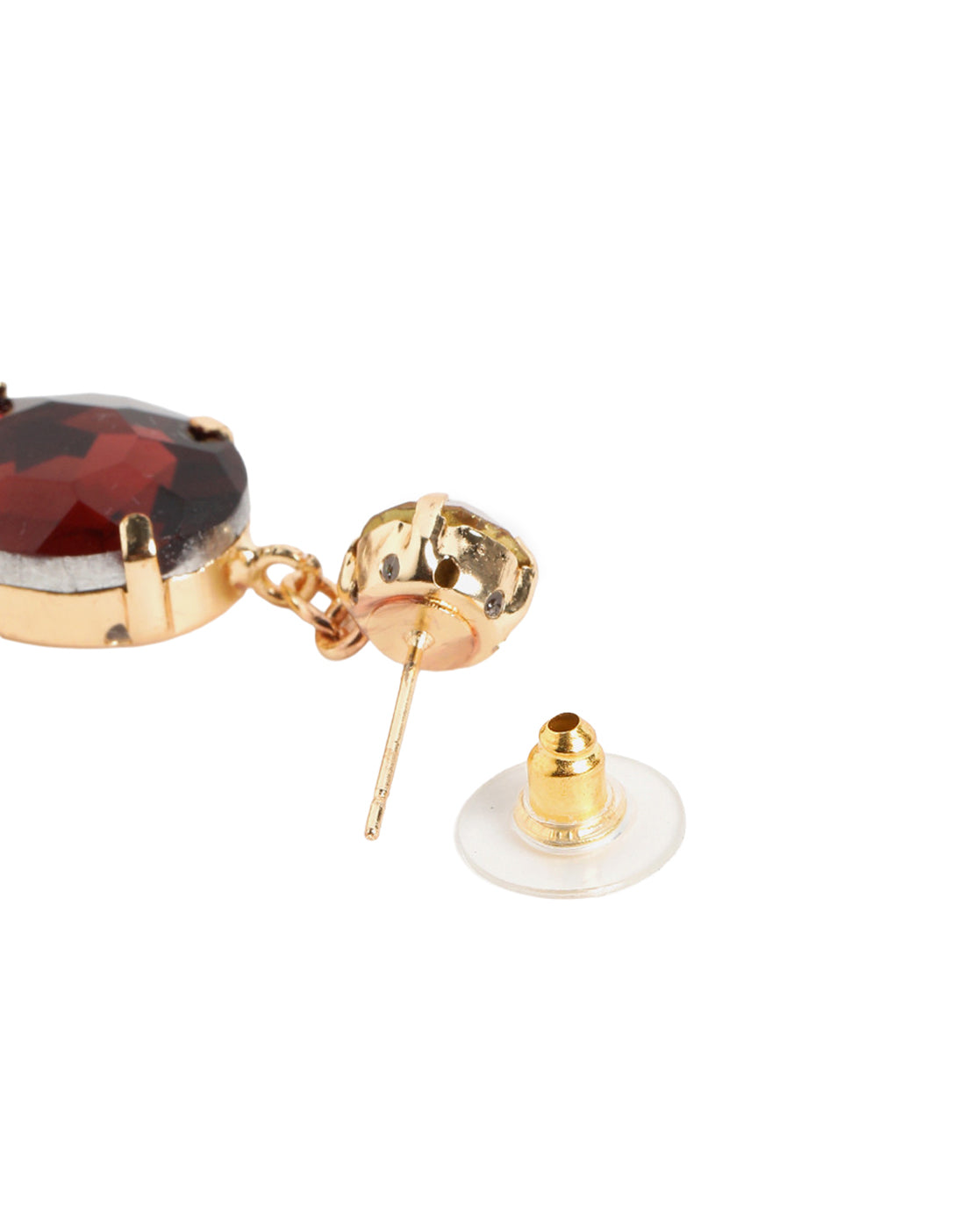Gold-Plated Red Crystal Oval Dangle Earrings