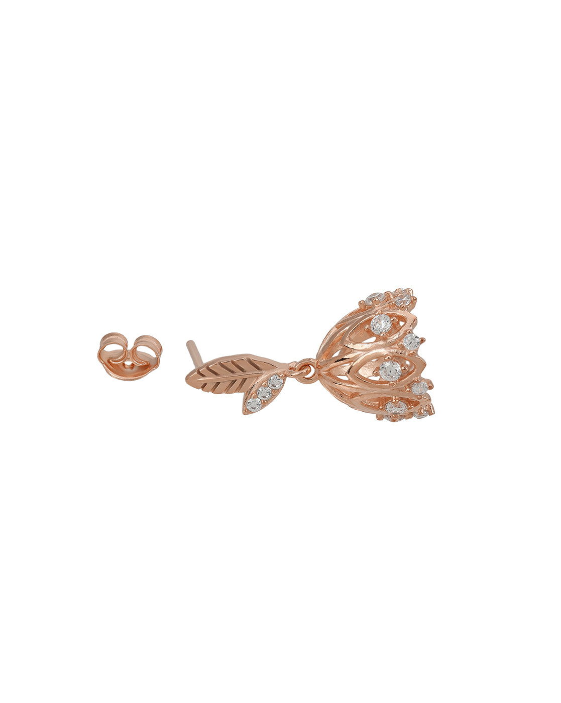 18kt Rose Gold Plated Contemporary CZ Studded Jhumki Earring