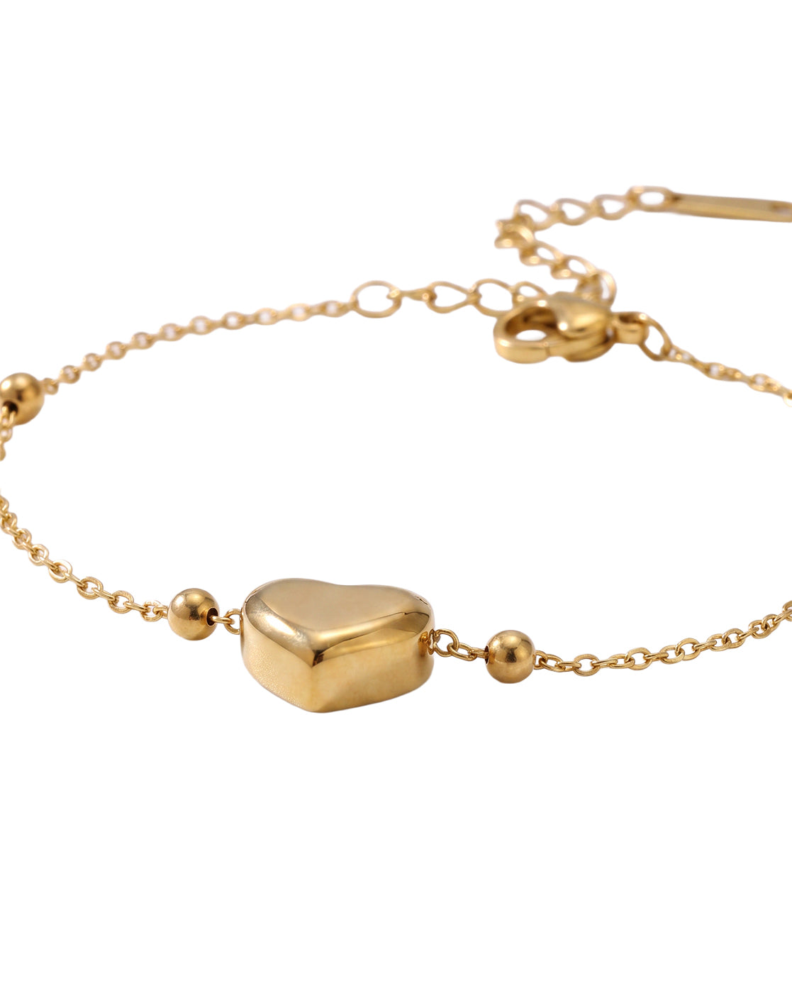 Gold Plated Puff Heart Charm Adjustable Bracelet