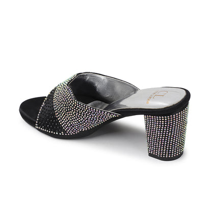 Women Lridescent Gem Embellished Block Heel Sandals