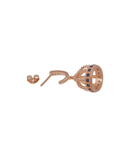 Premium 18kt Rose Gold Plated Delicate CZ &amp; Sapphire Blue Studded J-Hoop Jhumki Earring