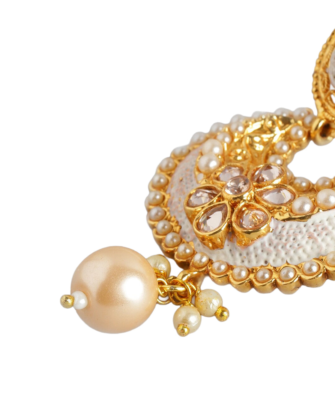 Gold Plated Kundan Teardrop &amp; Filigree Dangler Jhumka Earrings with Pearl Drop