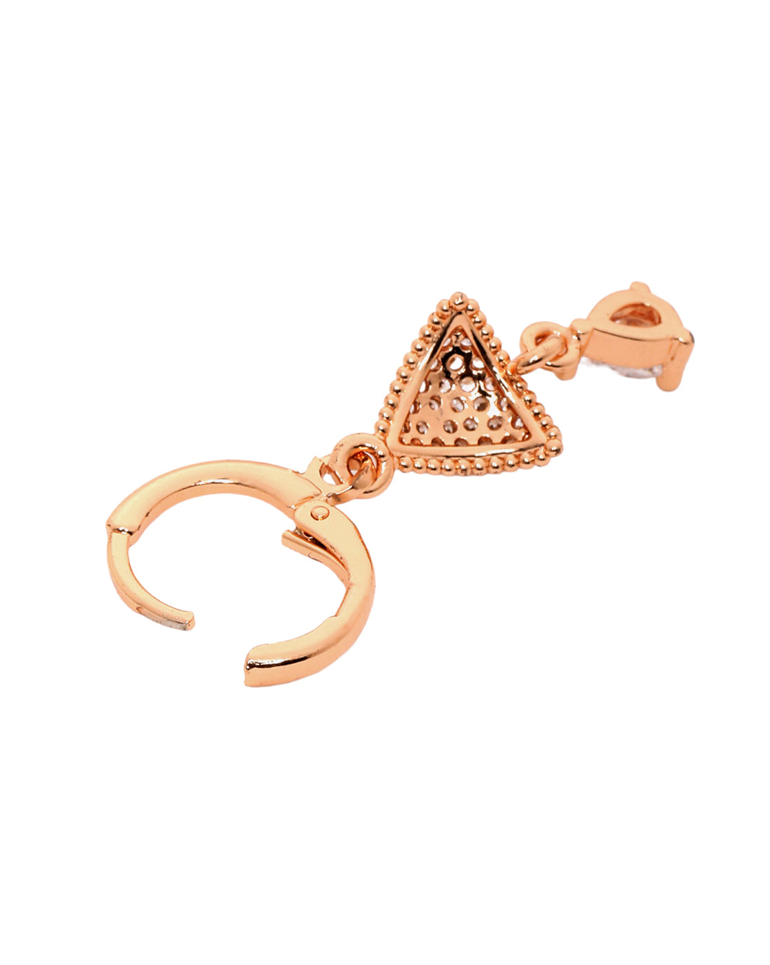 Rose Gold Plated Dangling Solitaire Triangular Hoop Earring