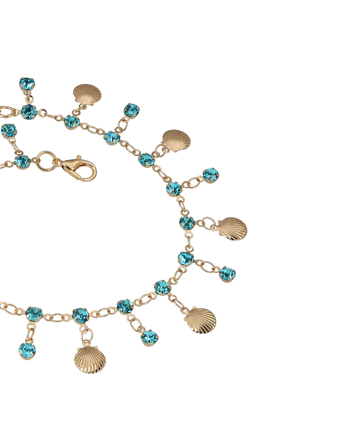 Rose Gold Plated Sea Shell and Turquoise Blue Studded Charm Anklet