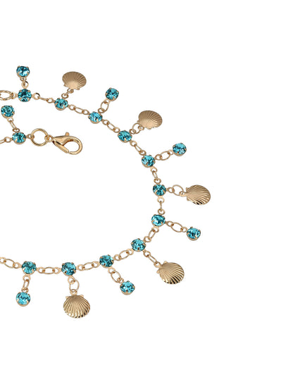 Rose Gold Plated Sea Shell and Turquoise Blue Studded Charm Anklet