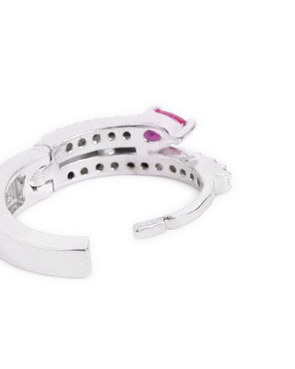 Rhodium Plated Ruby Red Studded Mini Hoop Earring