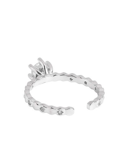 Silver Plated Stylish Round Solitaire &amp; CZ Studded Adjustable Ring
