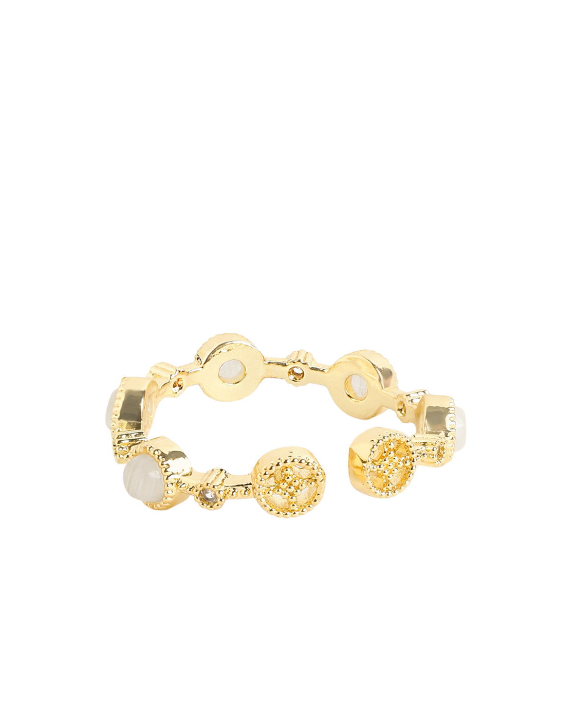 Gold Plated Stylish CZ &amp; Pastel Pink Stone Studded Adjustable Band Ring