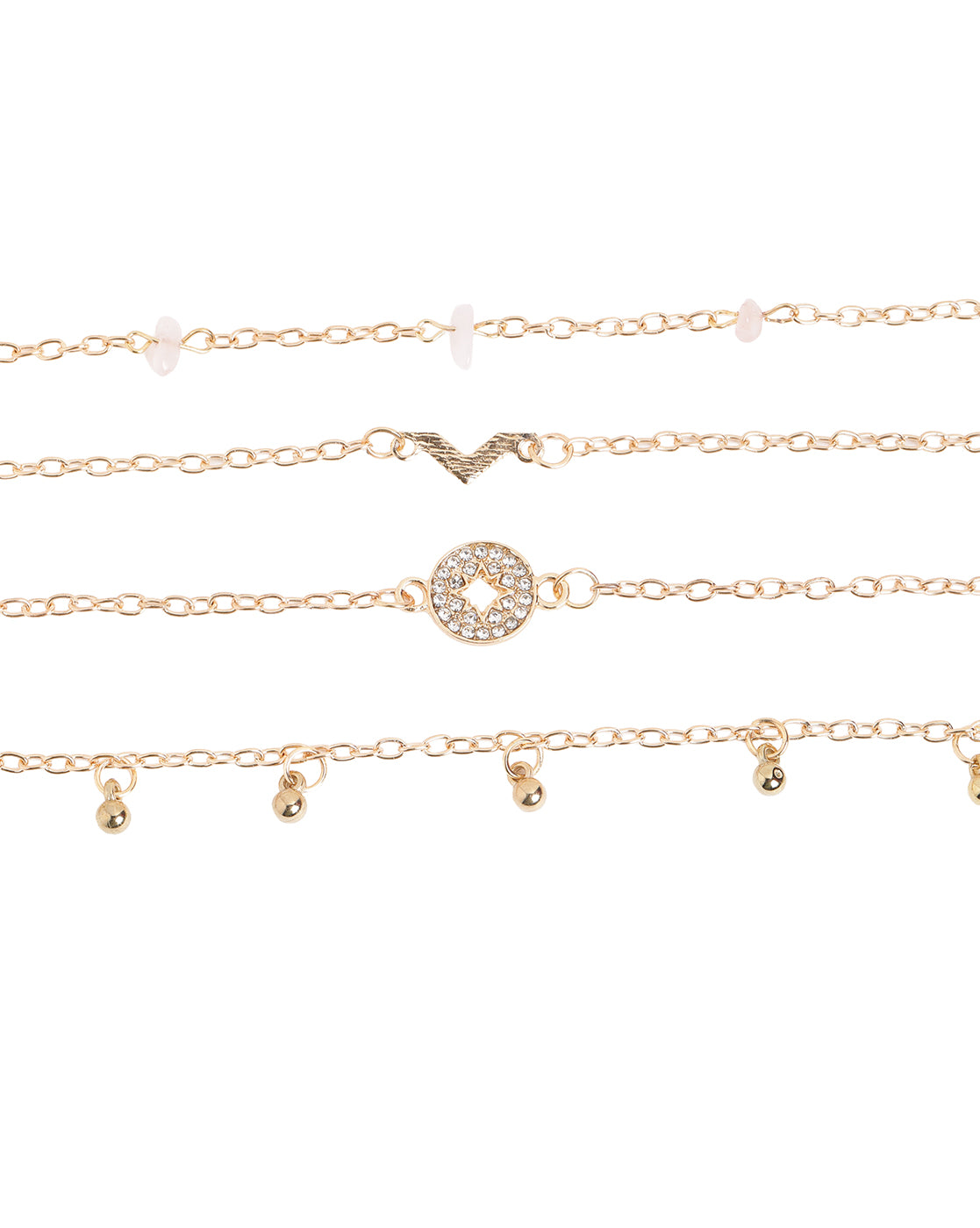 Set of 6 Rose Gold Plated CZ Studded Textured Trendy Adjustable &amp; Cuff Bracelet Multipack Set