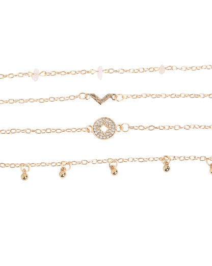 Set of 6 Rose Gold Plated CZ Studded Textured Trendy Adjustable &amp; Cuff Bracelet Multipack Set
