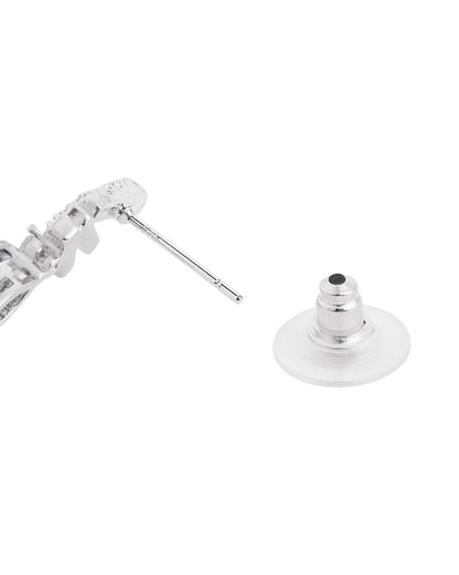 Silver Plated CZ Studded &amp; Sapphire Blue Solitaire Dangling Earring