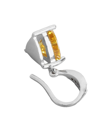 Rhodium Plated Citrine Yellow Solitaire Triangular Drop Earring
